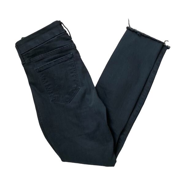 MOTHER Looker Ankle Fray in Guilty as Sin Black Distressed Jeans Size 24x25 - Picture 5 of 12